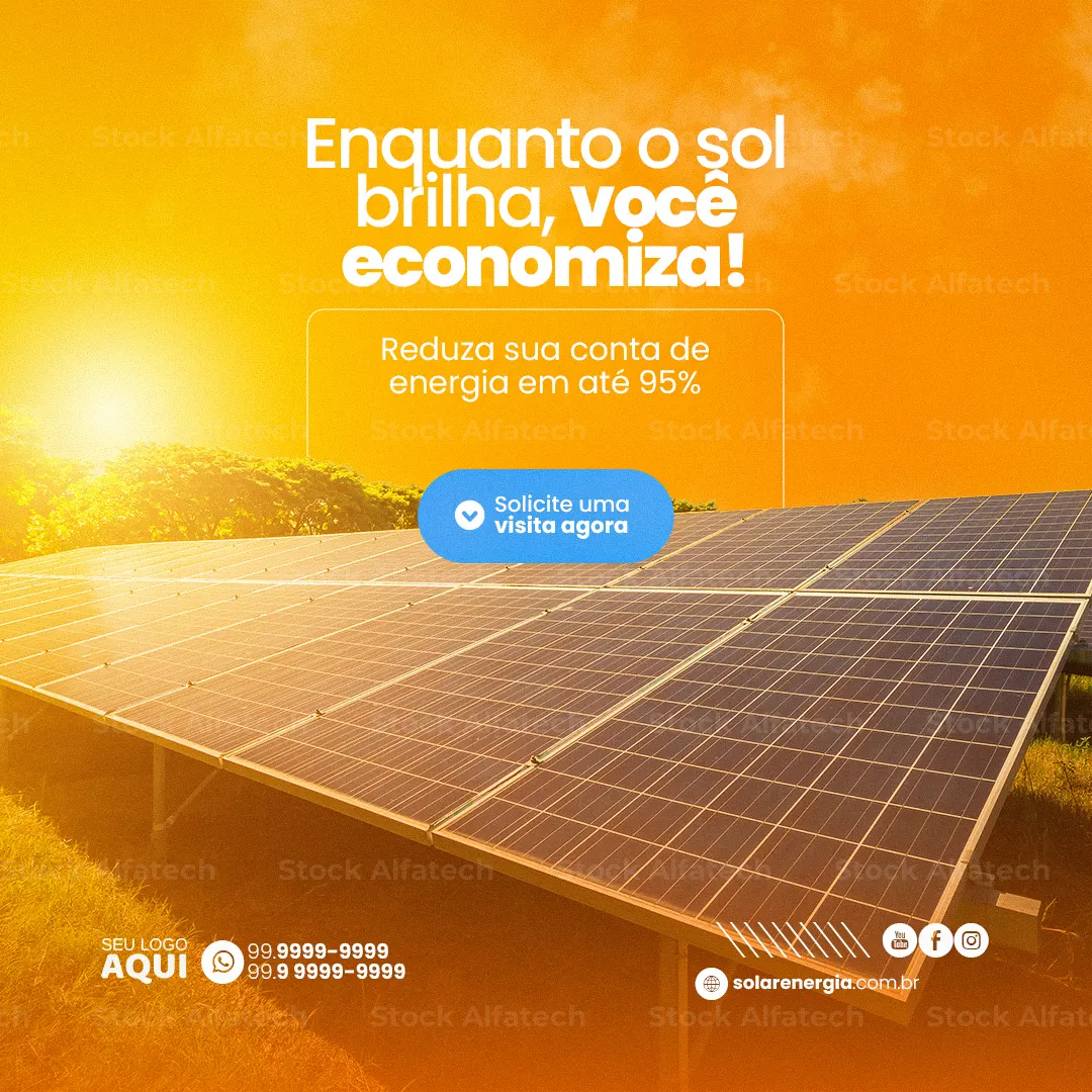 Psd flyer 100% editável para energia solar com economia na conta de luz