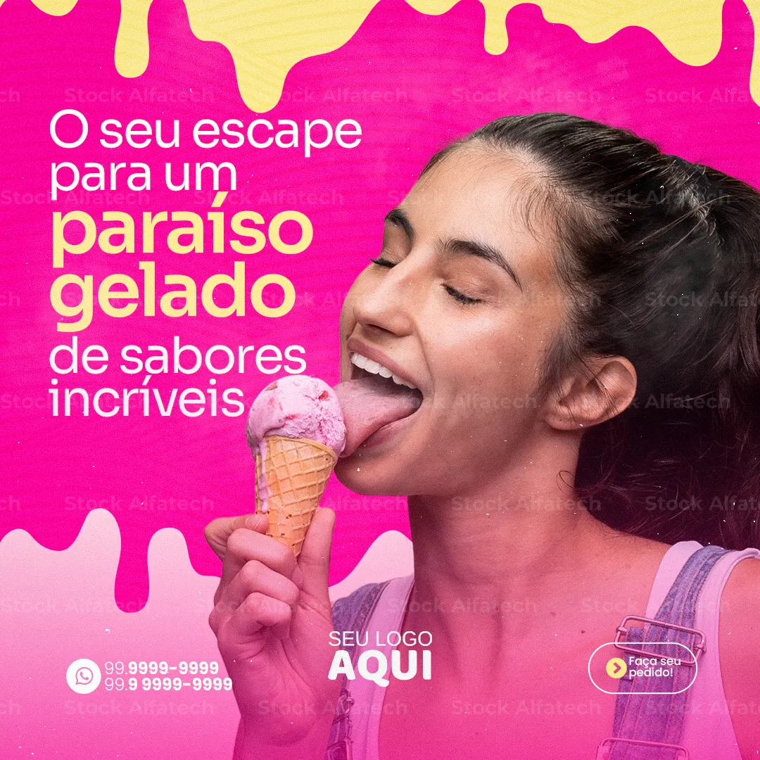 Sorvete, cobertura e muita cremosidade em Psd flyer 100% editável