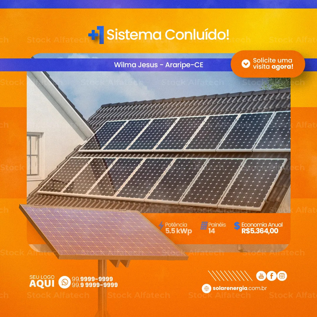 Psd flyer 100% editável para energia solar com economia na conta de luz